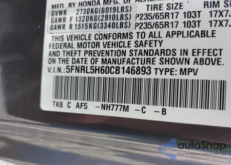 2012 Honda Odyssey Ex-L from USA, damaged, VIN 5FNRL5H60CB146893